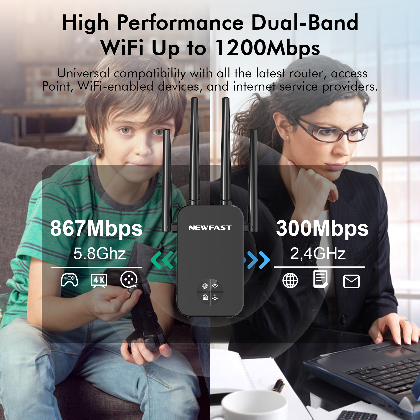 NEWFAST 1200Mbps WiFi Repeater - Smart Home X10 avis et prix